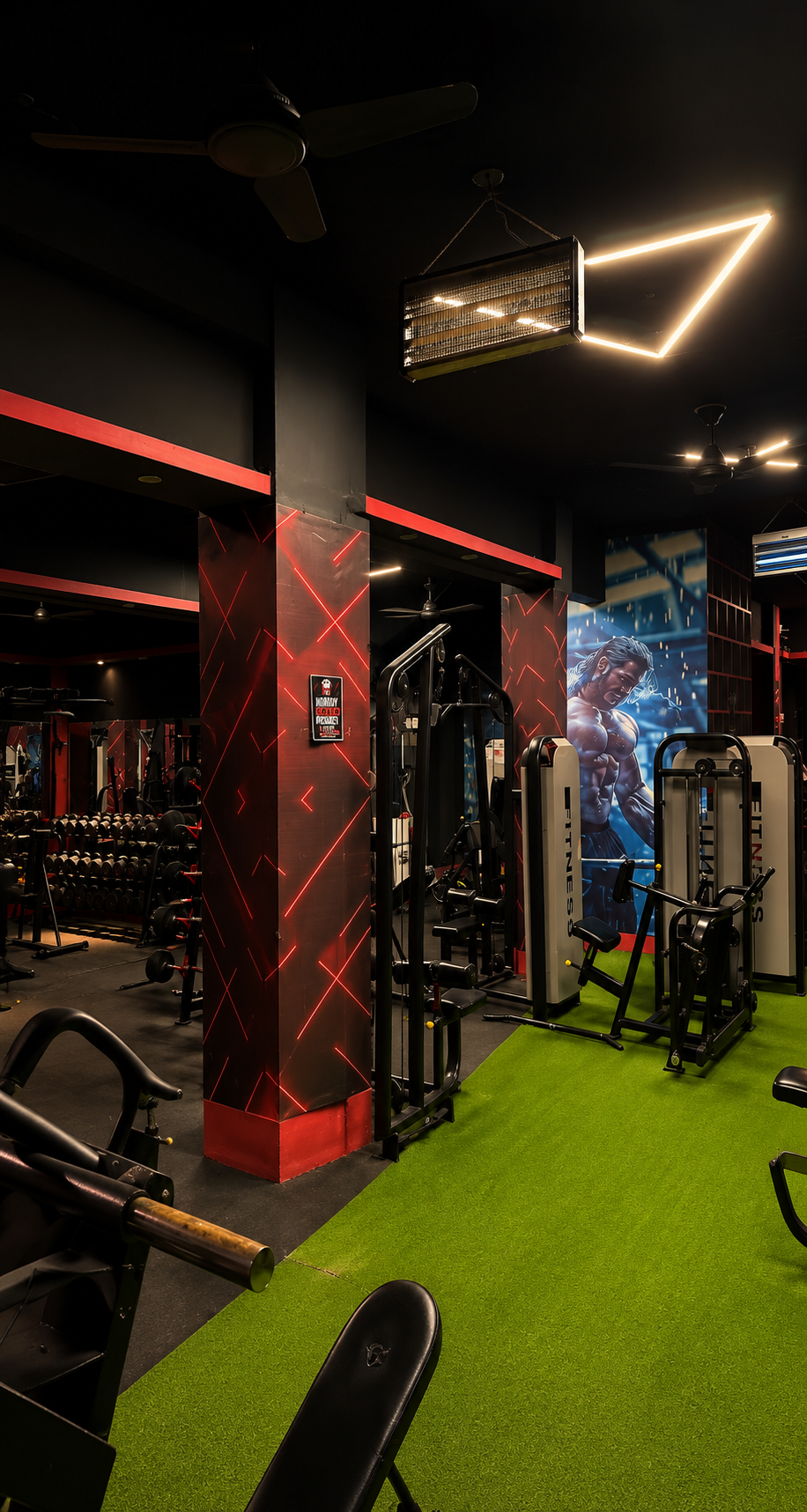 Gym interior with weights and equipment